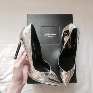 Saint Laurent Silver Metallic Paris 105 Pumps